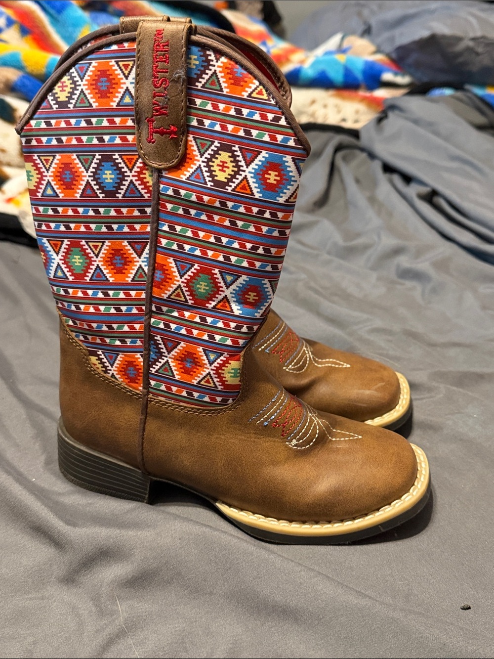Twister Brown Boots with Multicolor Aztec Shaft